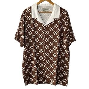 Bogey Boys Button Up Shirt NEW Men's Large Brown Big Check White Collared Retro